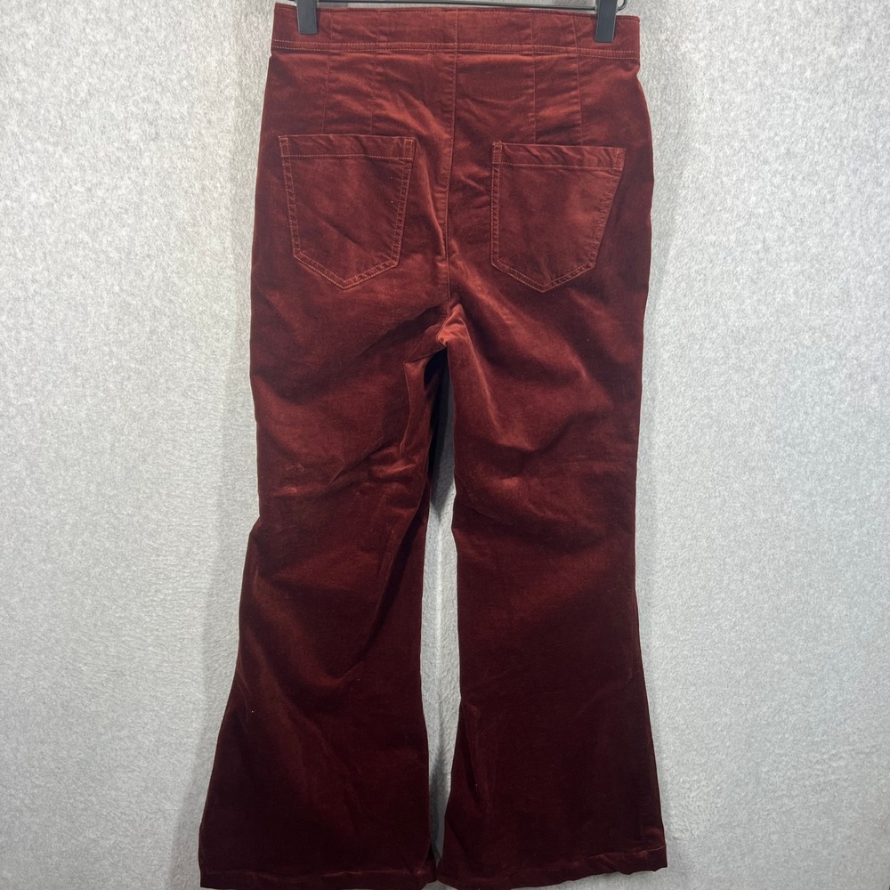 Pilcro Velvet Flare Pants Women 27 Burgundy Red High Rise Wide Leg Boho EUC - Picture 4 of 9